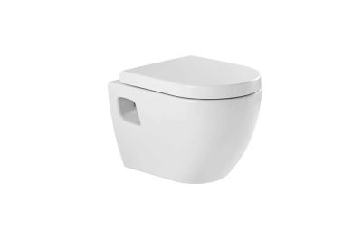 Sanibold wall hung toilet with support frame and toilet seat