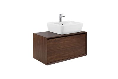 View vanity unit with lighting for basin with tap hole